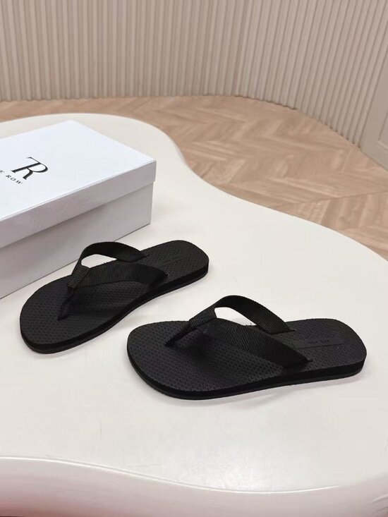 The Row Shoes - The Row Black Ribbed Strap Flip Flops